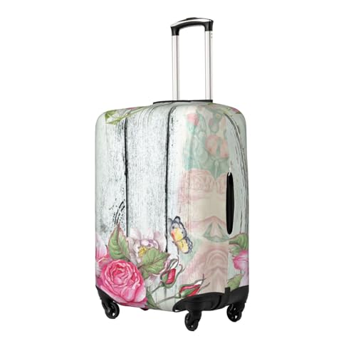 Vintage Wood With Floral Luggage Cover Protector Anti-Scratch Washable Fits 18-32 Inch Luggage-Small2