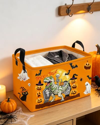 Image of Essme Rectangular Dinosaur Halloween Baskets,Kids Storage Box,Cute Basket for Room Decor, Book Bins,Shelf Basket.(Yellow Dinosaur