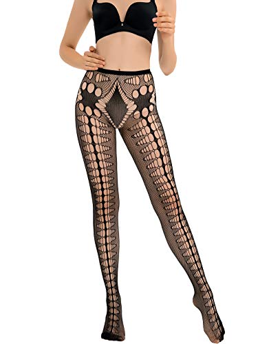 Image of HONENNA Patterned Fishnets Tights Black Pantyhose Stockings for Women, 1-6 Pairs