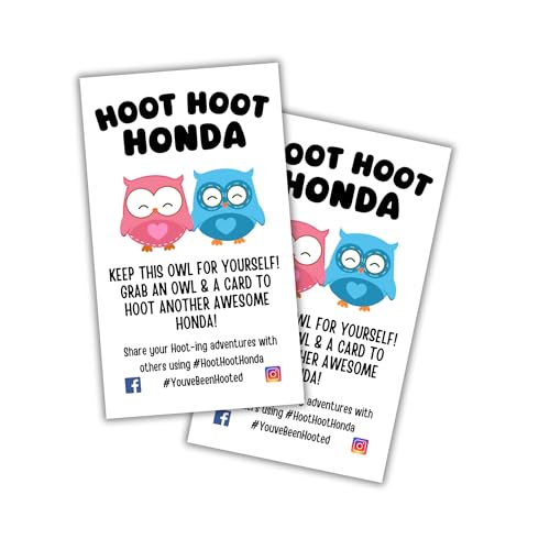 Hoot Hoot Honda Duck Duck Jep for Honda Cards Tags | 50pk 2x3.5” Owl Figurine SUV Car Game You