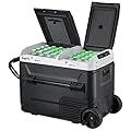 F40C4TMP 12 Volt Portable Refrigerator, 54 Quart Dual Zone Car Freezer, Independent Temp Control(-4?~68?), 51L Compressor Fridge, Wheels & 2 Baskets For Camping, Travel, Road Trip, 12V/24V DC&110V AC