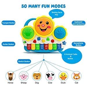 Image of Goyal's Baby Smiles Drum Keyboard Musical Plastic Toys with Flashing Lights - Animal Sounds and Songs, Multi Color for Kids