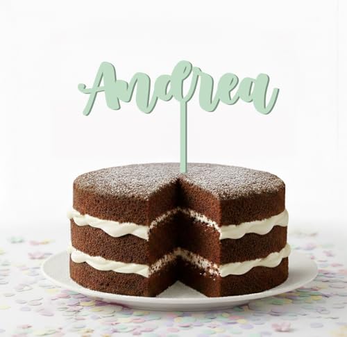 Cake Topper Personalizado Metacrilato con Nombre para Tartas Cumpleaños Eventos Decoracion Cupcake Comunion Regalo Boda Aniversario (Metacrilato Verde Mint)