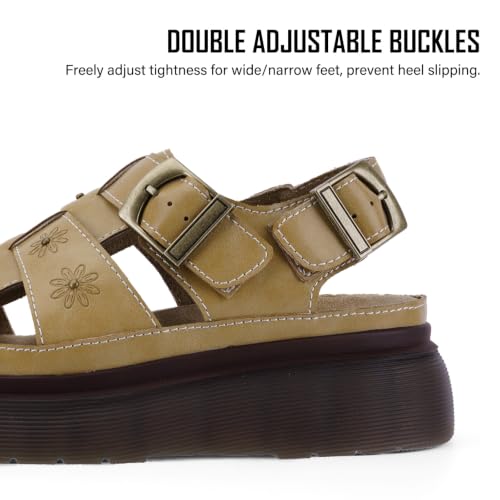 Image of Platform Sandals for Women Chunky Ankle Buckle Casual Open Toe Comfortable Flower Decoration Fisherman Sandals