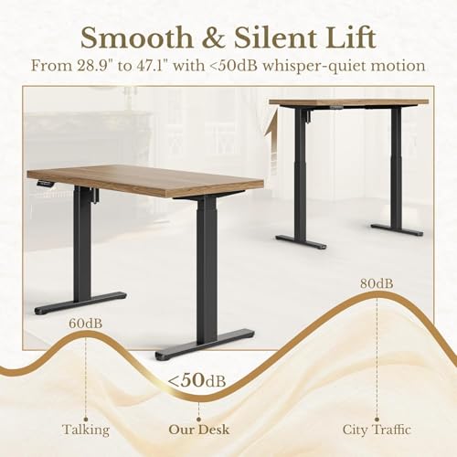 Image of ErGear Height Adjustable Electric Standing Desk, 47.2 x 23.6 Inches Sit Stand up Desk with 1.18 inch Thickness Whole-Piece Desktop, Memory Computer Home Office Desk (Natural Rattan)