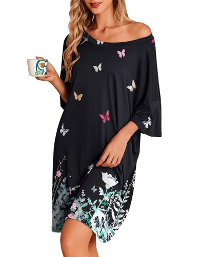 Image of Ekouaer Plus Size Nightgowns for Women Oversized Sleep Shirt Short Sleeve Nightshirt T-Shirt Dress Sleepwear S-5XL