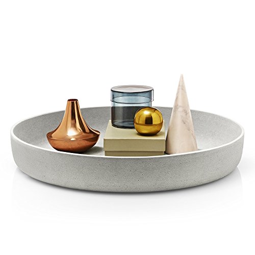 blomus -MOON- Dekoschale aus Stein, puristische Beton-Optik, hochwertige Verarbeitung, Industrial-Design, individuell nutzbar, trendiges Wohnaccessoire 50 x 50 x 8.5 cm, Grau, 65446