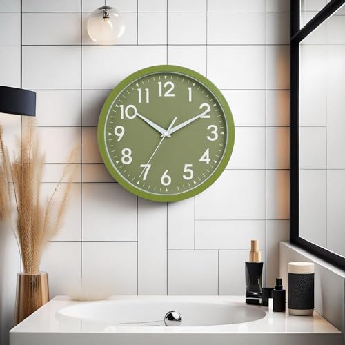 Image of DAXSMY Wall Clock Analog 10 Inch Simple Silent Non Ticking Battery Operated Modern Decorative for Kitchen Office Bedroom Bathroom Living Room(Olive Green)
