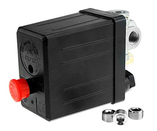 Create idea Interruptor de compresor de aire monofásico de 175 PSI 15 amperios + 3 tapones ciegos BSP de 1/4