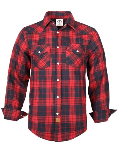 TARAINYA Camisa Franela Hombre Cuadros Western Cowboy Algodón Manga Larga con Botones Presión Regular Fit Roja Azul Marina M
