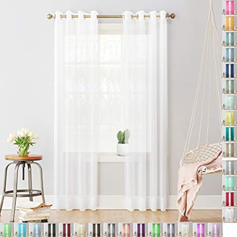 Megachest Woven Voile metallic ring top Curtain 2 Panels with ties (28 colors) (pure white, 56" wideX90 drop(W142cmXH228.5cm)) Cover