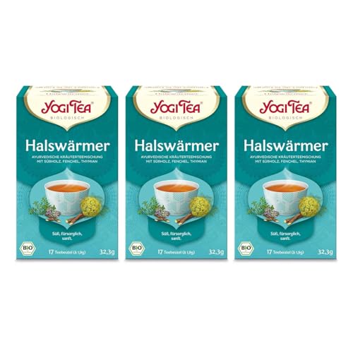 Yogi Tea - Halswärmer Ayurvedischer Bio Gewürz- und Kräutertee von Natur aus koffeinfrei Mischung aus Süßholz Fenchel und Thymian Yogi Tee 3er Pack 3x17 Beutel (51 Teebeutel insgesamt)