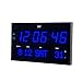 HITO 14.2” Large Oversized LED Wall Clock Seconds Date Day Indoor Temperature Adjustable Brightness Memory Function Adapter Included Decorative for Living Room Office Conference Room Bedroom (Blue)