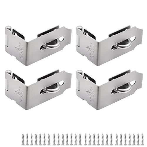 GEMASP Hasp Latch 4 Pack, 90 Degree Solid 304 Stainless Steel File Cabinet Lock Desk Drawer Lock, Safe Security Padlock Latch Hasp Lock for Personal Privacy