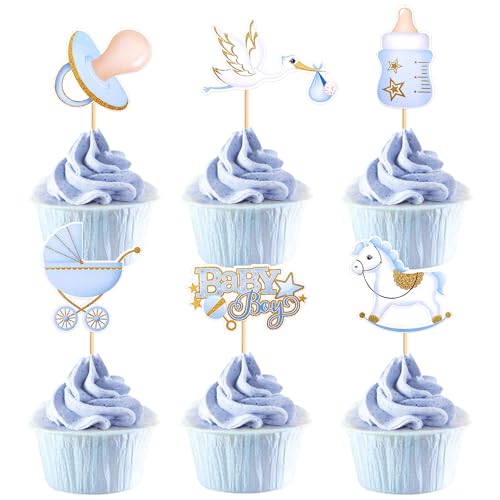 Ercadio 24 Pack Baby Boy Cupcake Toppers Baby Shower Boy Cupcake Picks Oh It’S A Boy Swan Milk Bottle Cupcake Toppers For Gender Reveal Theme Baby Shower Birthday Party Cake Decor Supplies cover