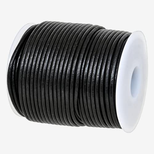 GENIQUE Real/Genuine Round Leather String Cord for Necklace Bracelets, Jewellery, Braiding (2mm, Black)