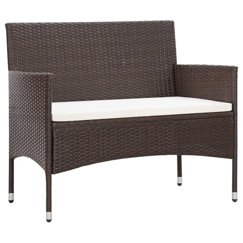 Homgoday Banco de jardín con cojín ratán sintético marrón, Banco de Jardín Asiento Silla Butaca Mobiliario Muebles Tumbona Terraza Patio Balcón Exterior Decoración