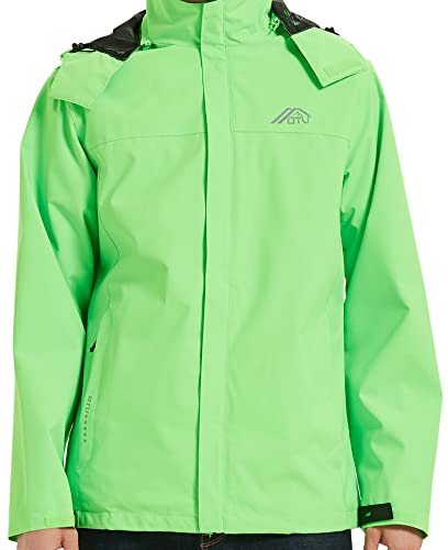 Otu Men's Lightweight Waterproof Hooded Rain Jacket Outdoor Raincoat Shell Jacket For Hiking Travel Fluorescent Green M #TOP6