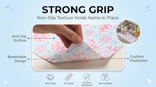 Image of Dribble EVA Shelf Liner Mat 45x500cm Roll, Non Slip Drawer & Cabinet Liner for Kitchen, Waterproof Oilproof Washable Fridge Mat, Anti Skid Cupboard Wardrobe Multipurpose Mat (Red /Blue Mandala Art)