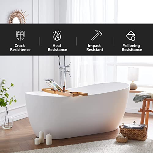 Cpingao Stone Resin Solid Surface 55" Oval Freestanding Bathtub, Modern Stand Alone Soaking Tub With Overflow And Pop Up Drain, One-Piece Molding Matte White 8828-1400 #TOP1
