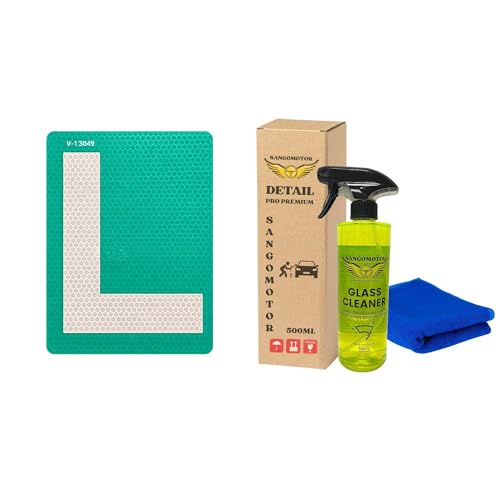 Kit Pegatina L Novel y Limpia Cristales – Adhesivo Exterior para Cristales Tintados – Alta Visibilidad – SANGOMOTOR (L+LimpiaCristales)