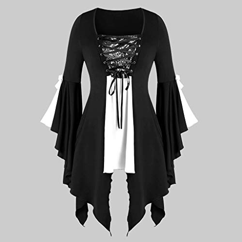 Aniywn Plus Size Womens Halloween Tops, Flare Long Sleeve Sequined Lace Up Gothic Costume Tunic Tee Shirt White