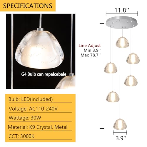 Image of 6-Lights Pendant Lighting for Entrance Modern Crystal Chandeliers LED Crystal Hanging Lights for Dining Room Bedroom Foyer Staircase Living Room 3000K