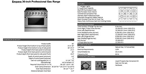 Empava 36 Inch Pro-Style Slide-In Single Oven Gas Range With 6 Sealed Ultra High-Low Burners-Heavy Duty Continuous Grates In Stainless Steel, 36 Inch #TOP5