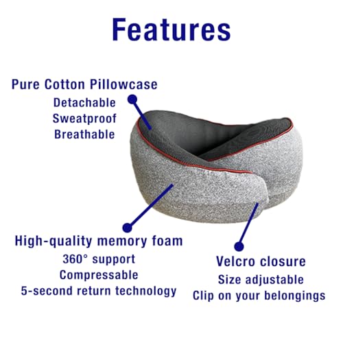 Travel Neck Pillow - 360º Ergonomic Design, Relax Neck, Adjustable Snail Shape, Premium Compressible Memory Foam Headrest, Perfect Travel Neck Roll (Red line Cover) - Image 3