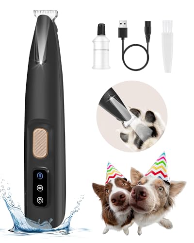 FURBONA Upgraded Dog Paw Trimmer with LED Light, 18 mm Widen Blade, 35 dB Low Noise, LED Display, Fully Waterproof, Rechargeable Clipper for Dogs Cats Trimming Paws, Eyes, Ears, Face, and Rump (Black)
