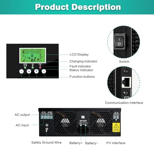 Inversor solar híbrido de 12 V, 24 V, 220 V, controlador de carga solar de onda sinusoidal pura para baterías de plomo-ácido y litio