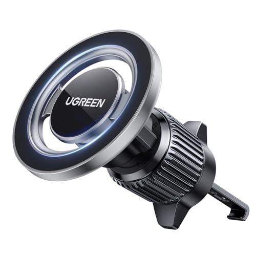 UGREEN Handyhalterung Auto Anti-Fall Magnetverschluss, MagSafe Autohalterung dreht Sich 360°, Lüftung KFZ Handyhalterung Kompatibel mit iPhone 17 16 15 14 13 12 Pro Max Plus Mini, MagSafe Hülle, Grau 1