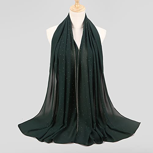 Soft Chiffon Hijabs for Women, Crystal Rhinestone Long Hijab Scarf Shawl Head Wrap Scarves, 27.6 x 70.9 Inch2