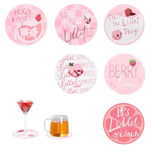 LINTRA 6 Pièces sous Verre, Diamètre 10 cm Dessous de Verre Ronds, Rond Dessous de Verre avec Motif, pour Verres à Vin, Verres à Eau et Tasses à Café