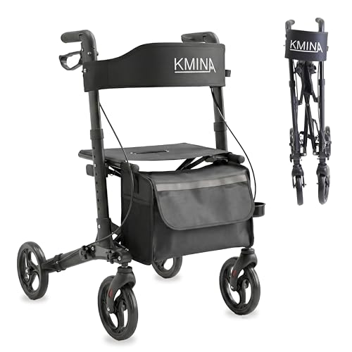 Andador plegable con asiento KMINA regulable en altura y freno de maneta en color negro