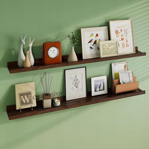 Image of Wooden Wall Mounting Shelves for Decorative Wall Shelf for Books, Decor, and Display - Elegant Space-Saving Design (Teak Finish, 46 INCH)