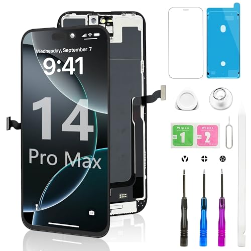 for iPhone 14 Pro Max Screen Replacement Kit Full FHD LCD Display 3D Touch Digitizer with Repair Tool - Compatible with Model A2892 A2893 A2894 A2895 (6.7 Inch) - Black