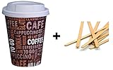 100 Kaffeebecher Einwegbecher + 100 Deckel + 100 Rührstäbchen, 14 cm