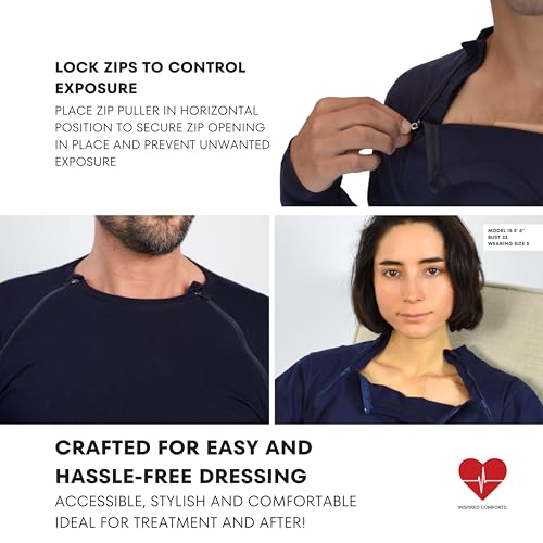 Inspired Comforts Men’s/Unisex Chemo Port Access Shirt with Dual Chest Zips | Full Sleeve | 100% Cotton3