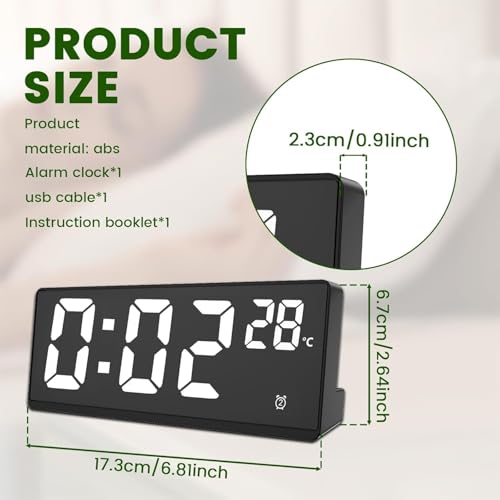 Image of DRONTER LED Mirror Alarm Clock, Large Display Digital Clock with Temperature Display, Snooze Function, USB Powered for Bedroom & Office