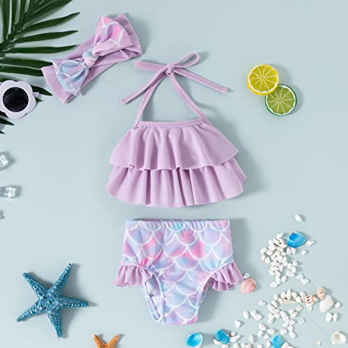 Baby Girls Swimsuit Baby Bathing Suits Ruffle Two Piece Infant Mermaid Bikini For Toddler Beach Swimming Purple #TOP3