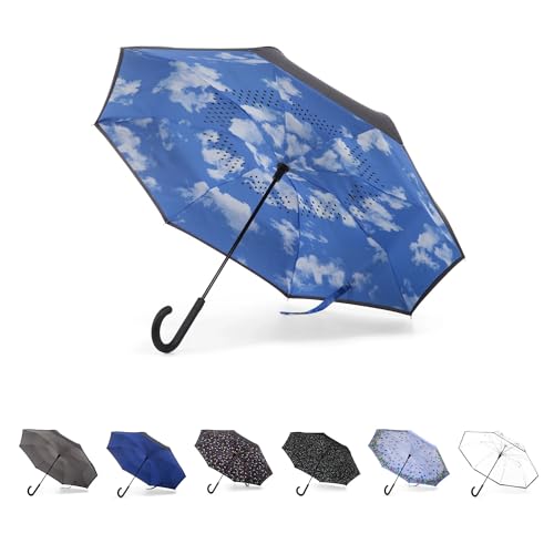 Image of Totes Auto Reverse Close Windproof Stick Inbrella with Water Repellent Protection