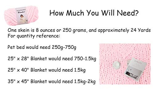 Chenille Chunky Yarn Arm Knitting Thick Bulky Diy For Knit Blanket Cushion Bed Sofa Home Decor (Light Pink, 250G/0.55 Lb, 24 Yards) #TOP5