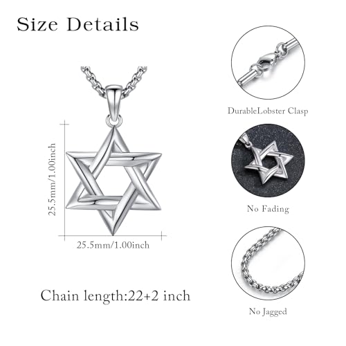 925 Sterling Silver Star of David Necklace Jewish Jewelry with 22"+2" Stainless Steel Round Box Chain2