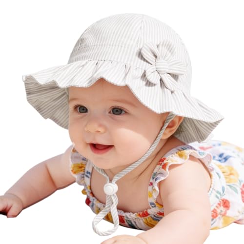 Image of Baby Girl Wide Brim Bucket Hats with UPF 50+ Outdoor Adjustable Beach Hat with Sun Hat