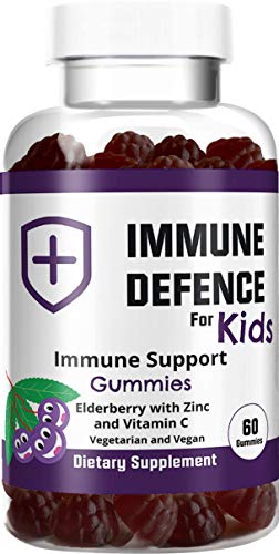Immune Defence: Immune Support Gummies for Kids - Vegan Supplement with 150mg Elderberry, 10mg Zinc and 100mg Vitamin C - 60 Chewable Gummies - Yummy Berry Flavor - for Ages 4 and Up