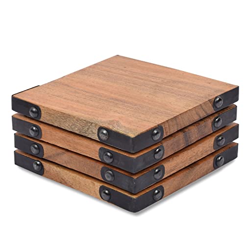 Samhita Acacia Wood Square Coasters Protection Tabletop,Countertop and Surfaces Size: 4" x 4", Set of 4