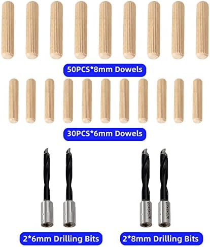 igooo Dual-Spindle Doweling Jointer DJ710, 710W 120V 60Hz, Plate Joiner, 2X8mm and 2X10mm Drilling Bits, 100 Dowels…