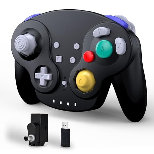 miadore Mando inalámbrico GameCube de 2,4 GHz para Switch,Switch OLED/Lite, receptor USB y NGC, compatible con consola GameCube, Windows PC, iOS Mac, Raspberry Pi,Steam (negro)