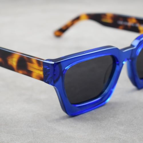 Image of Retro Fashion Thick Acetate Polarized Sunglasses Trendy Square Men Womens Black Grey Shades Vintage